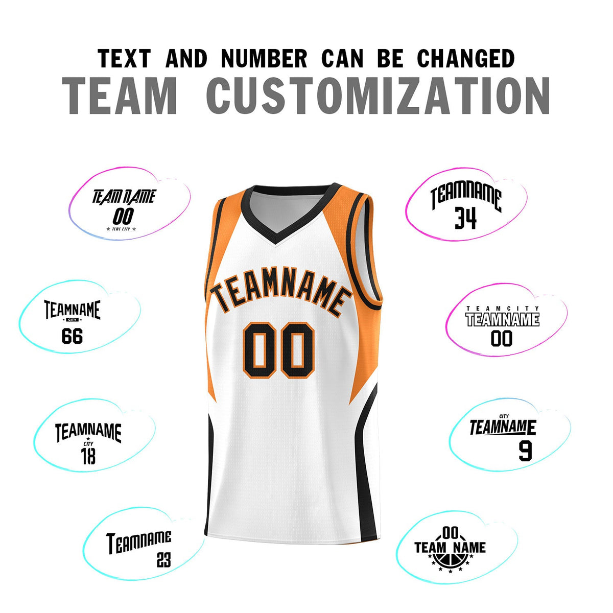 Custom White Gold Orange and Black Color Block Sports Uniform Basketball Jersey