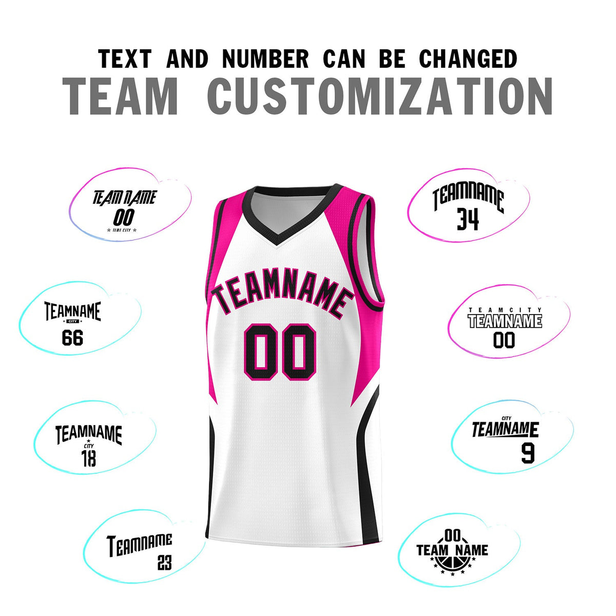Custom White Pink and Black Color Block Sports Uniform Basketball Jersey