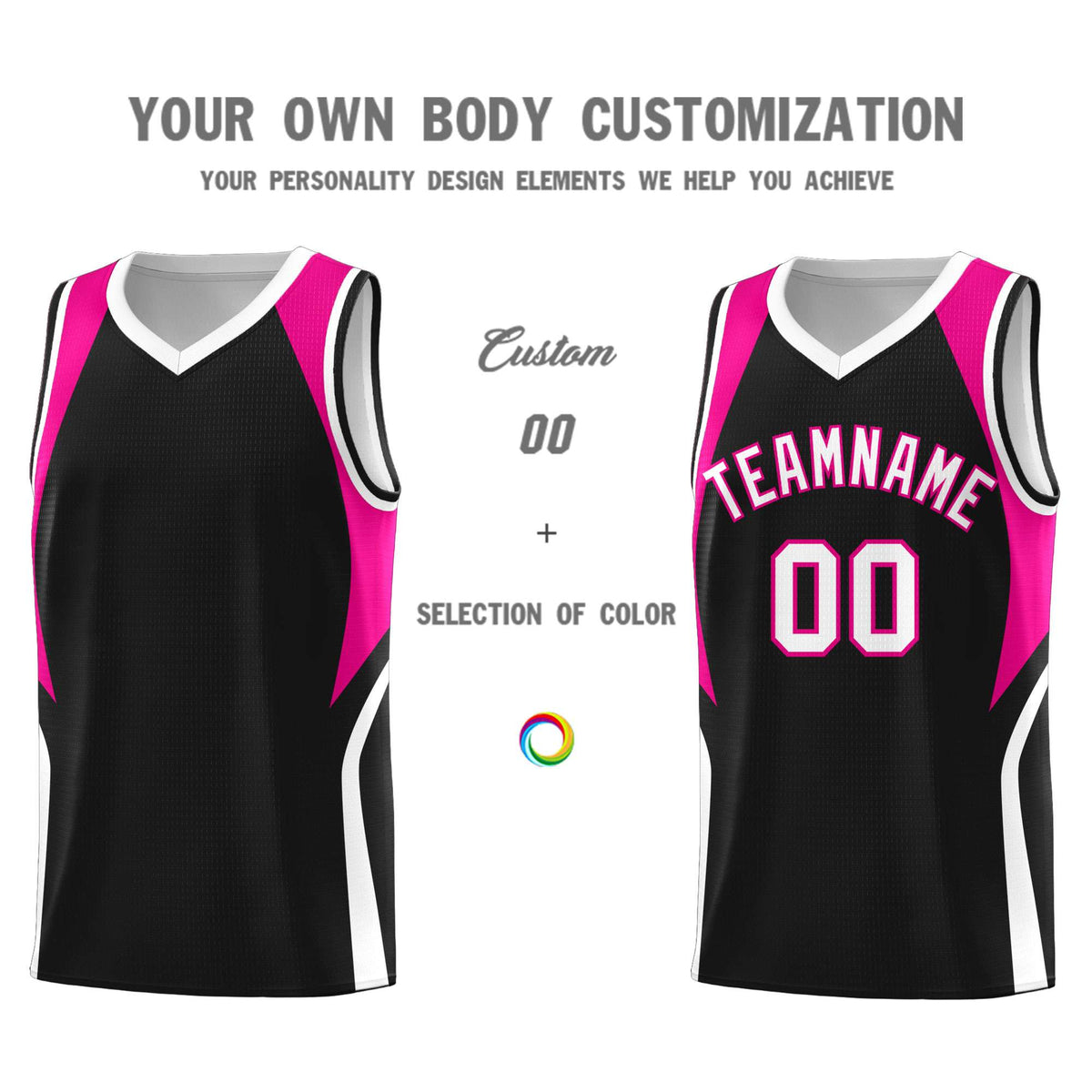 Custom Black Pink and White Color Block Sports Uniform Basketball Jersey