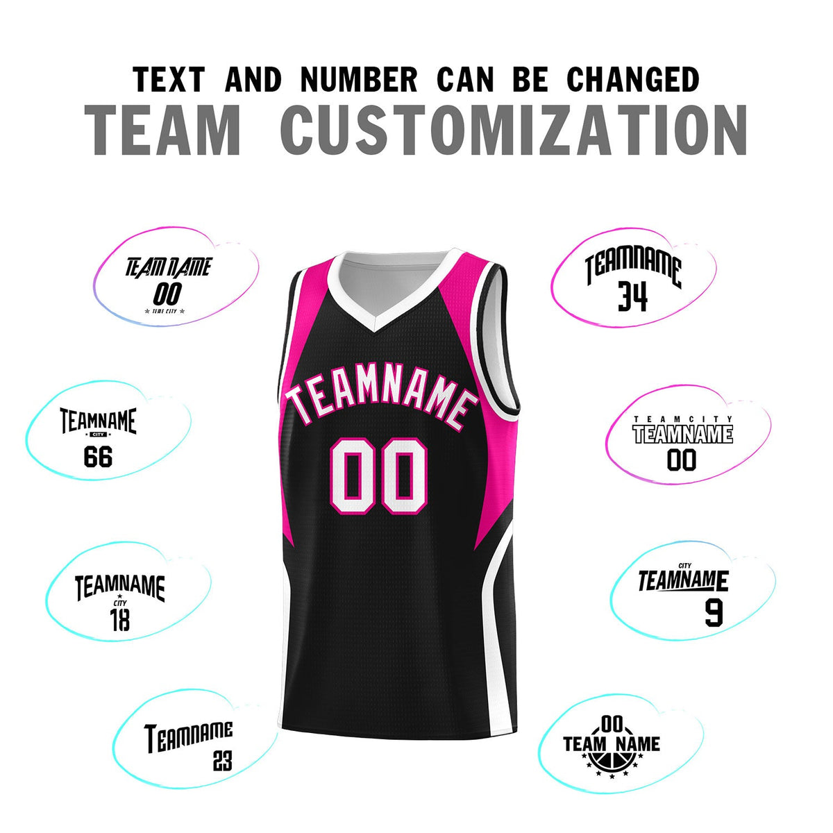 Custom Black Pink and White Color Block Sports Uniform Basketball Jersey