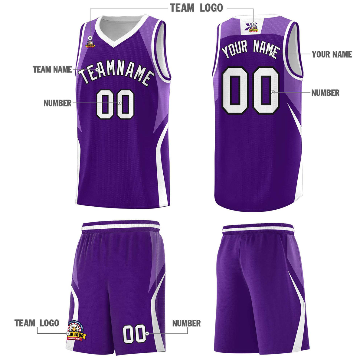Custom Purple Light Purple and White Color Block Sports Uniform Basketball Jersey