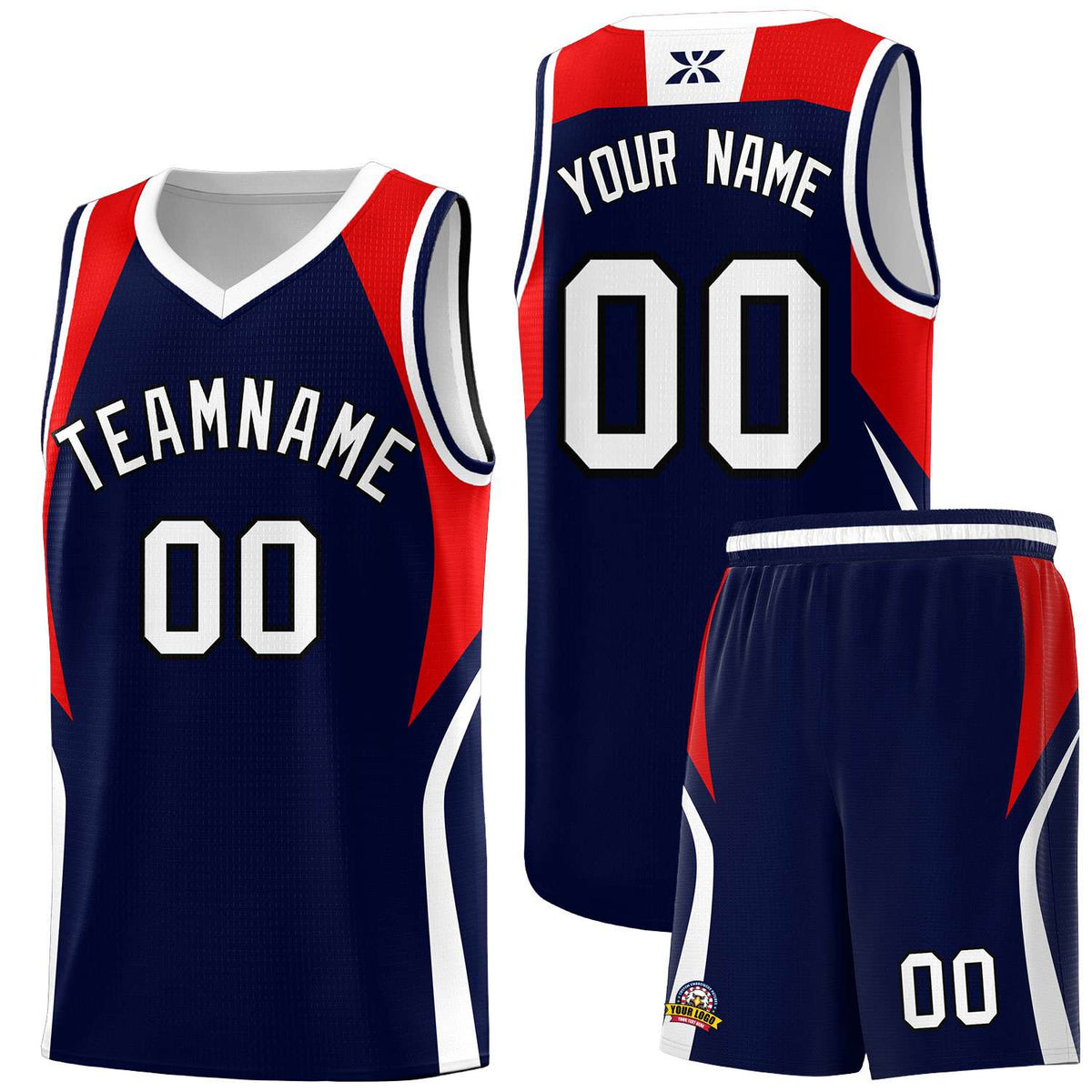 Custom Navy Red and White Color Block Sports Uniform Basketball Jersey
