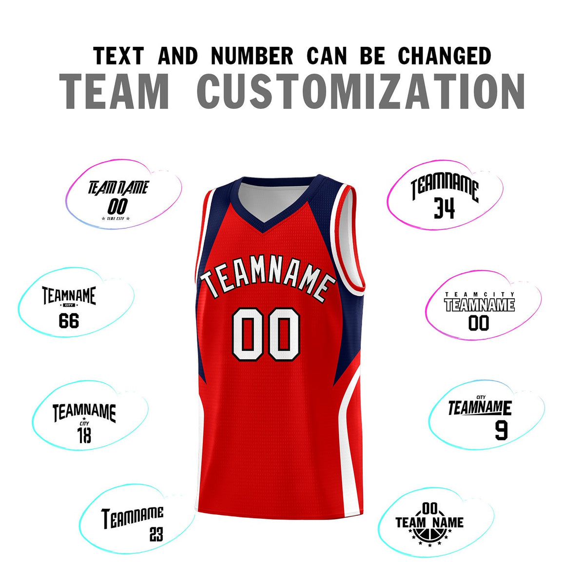 Custom Red Navy and White Color Block Sports Uniform Basketball Jersey