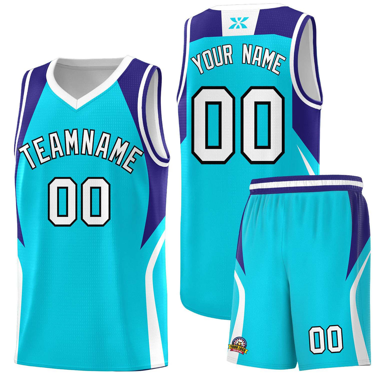 Custom Sky Blue Royal and White Color Block Sports Uniform Basketball Jersey