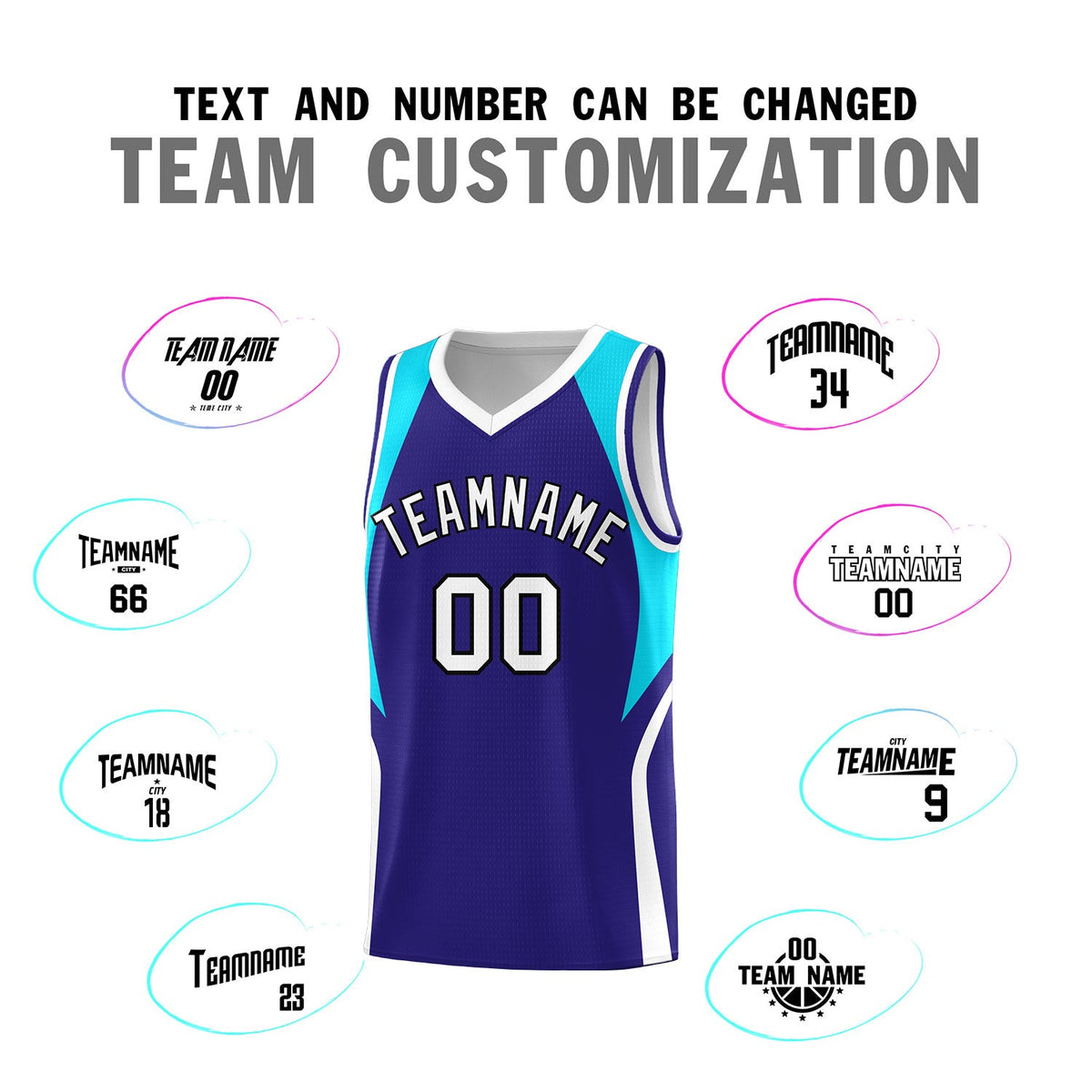Custom Royal Sky Blue and White Color Block Sports Uniform Basketball Jersey