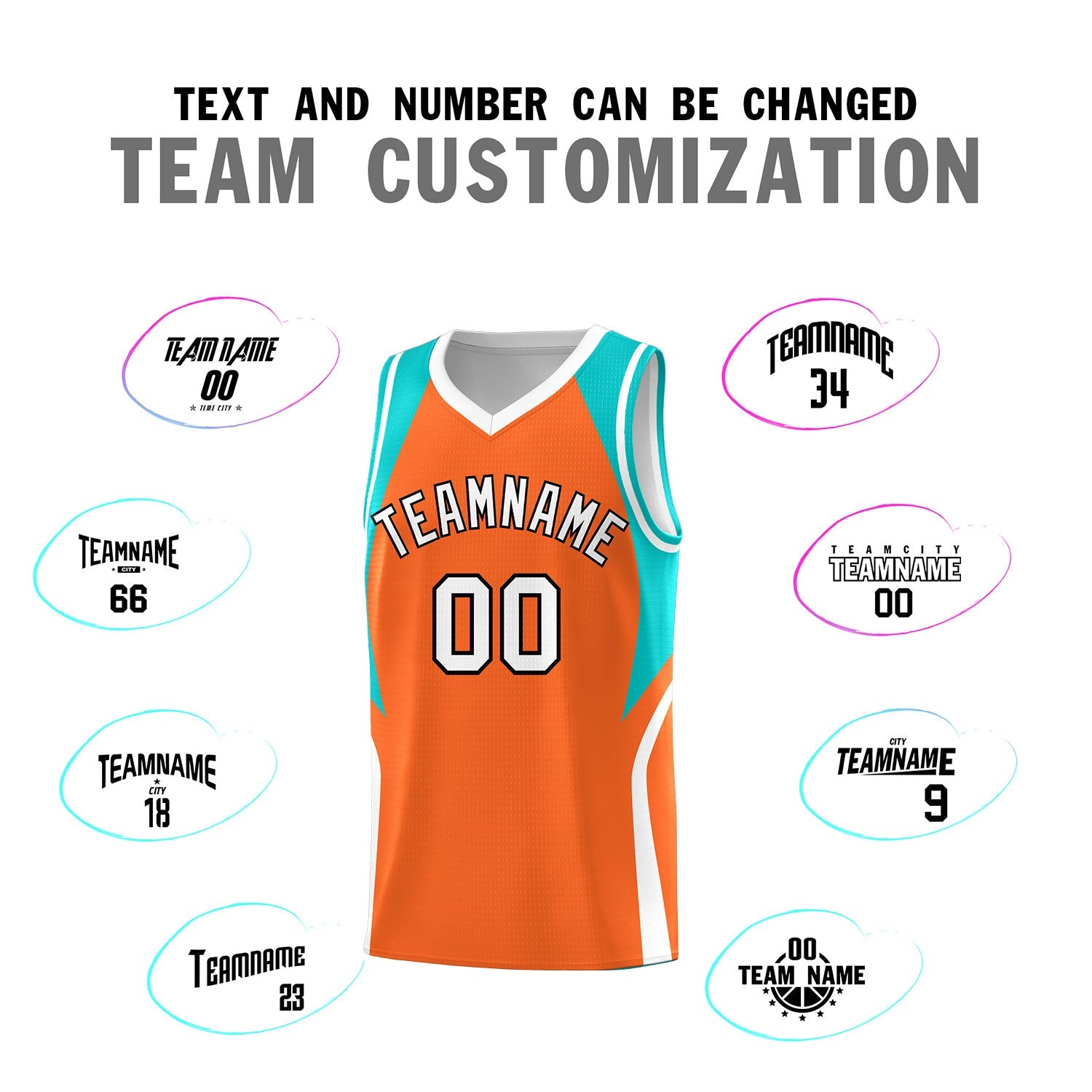 Custom Orange Aqua and White Color Block Sports Uniform Basketball Jersey