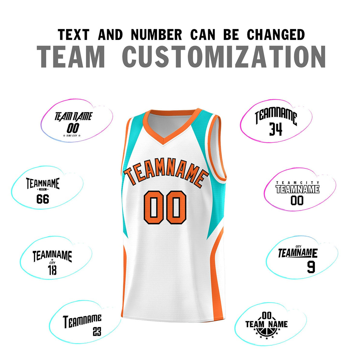 Custom White Aqua and Orange Color Block Sports Uniform Basketball Jersey