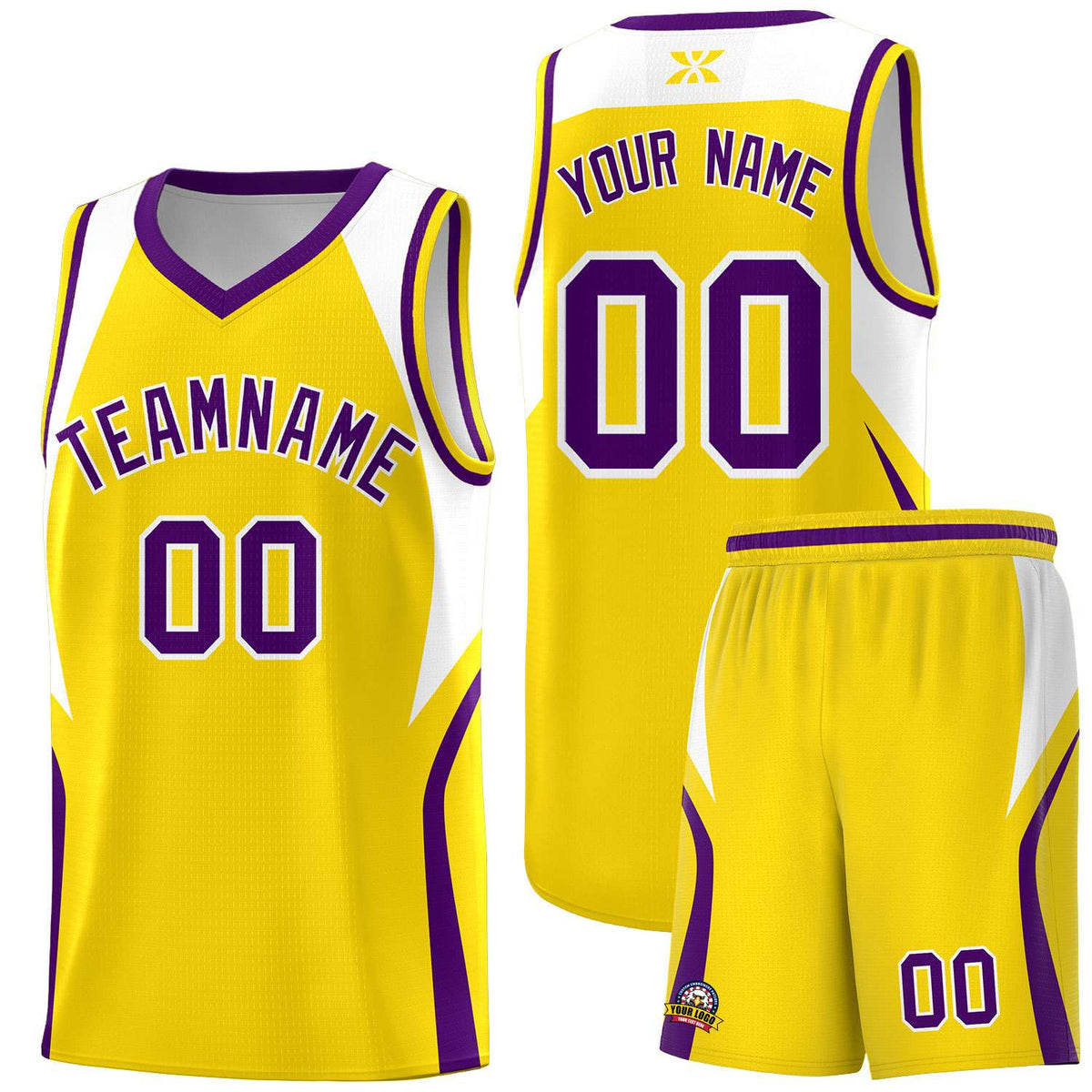 Custom Gold White and Purple Color Block Sports Uniform Basketball Jersey