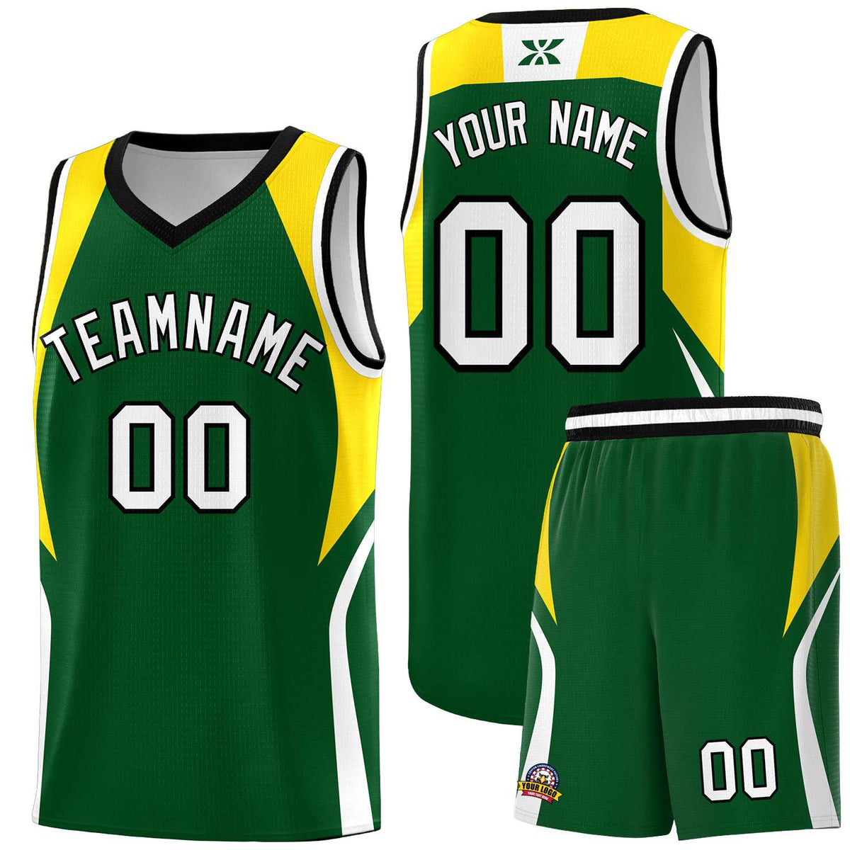 Custom Hunter Green Gold and White Color Block Sports Uniform Basketball Jersey