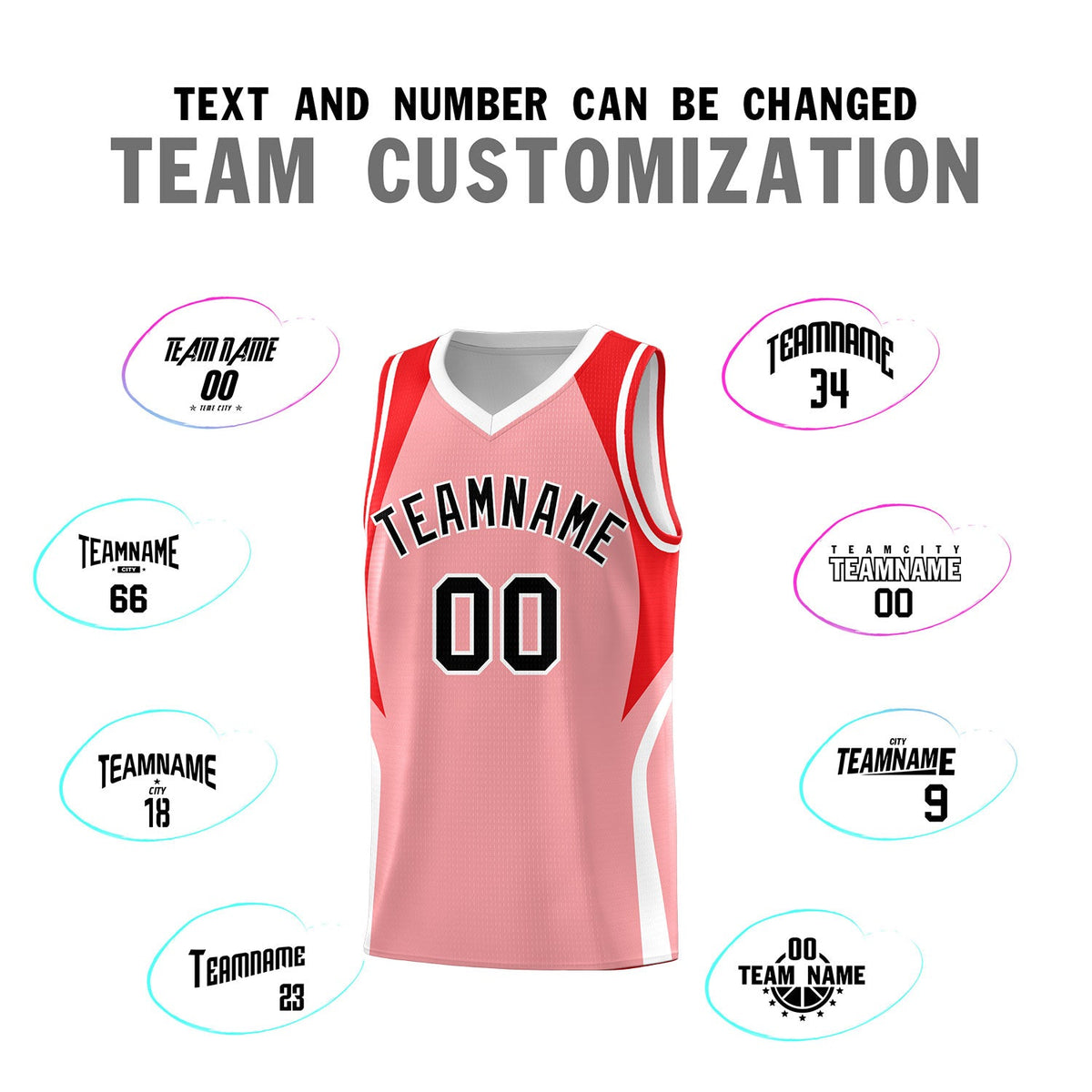 Custom Light Pink Red and White Color Block Sports Uniform Basketball Jersey
