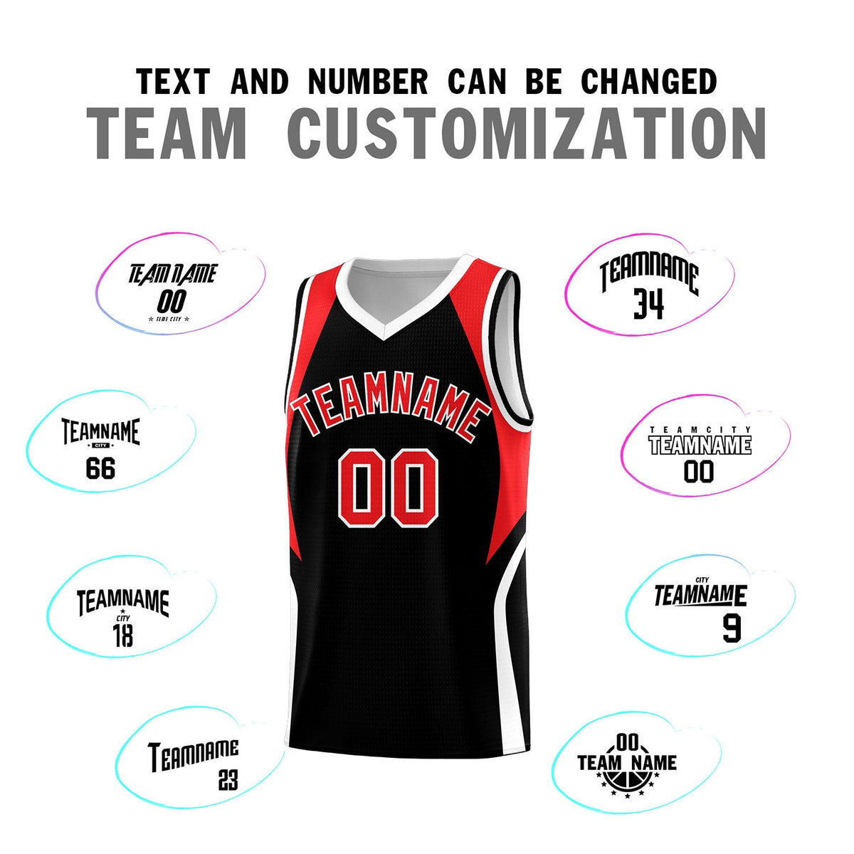 Custom Black Red and White Color Block Sports Uniform Basketball Jersey