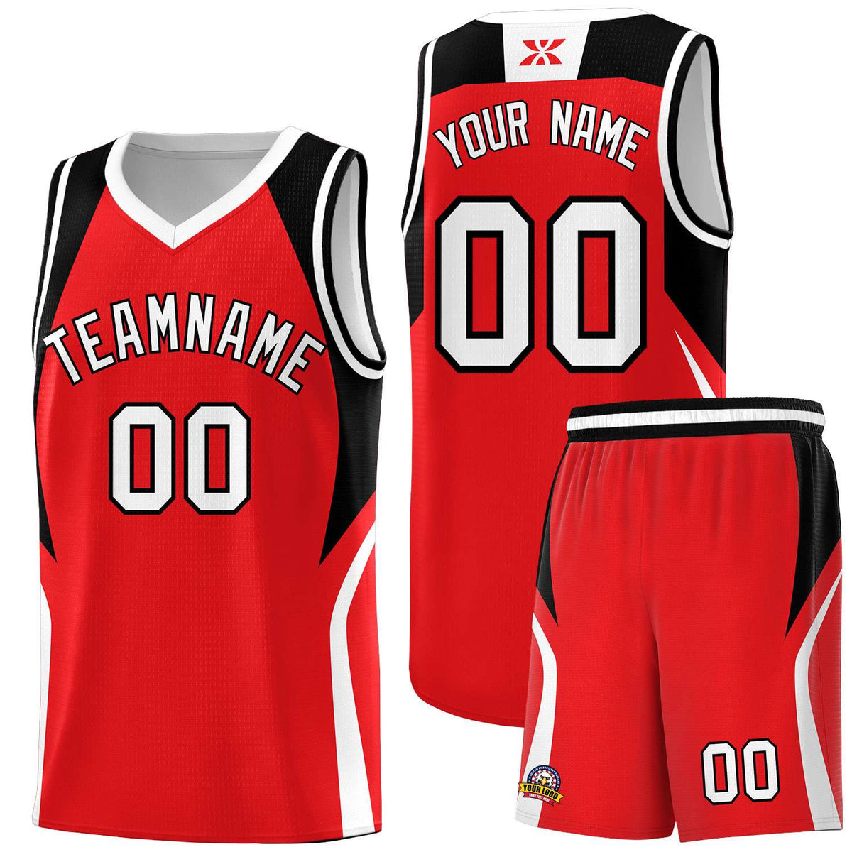 Custom Red Black and White Color Block Sports Uniform Basketball Jersey
