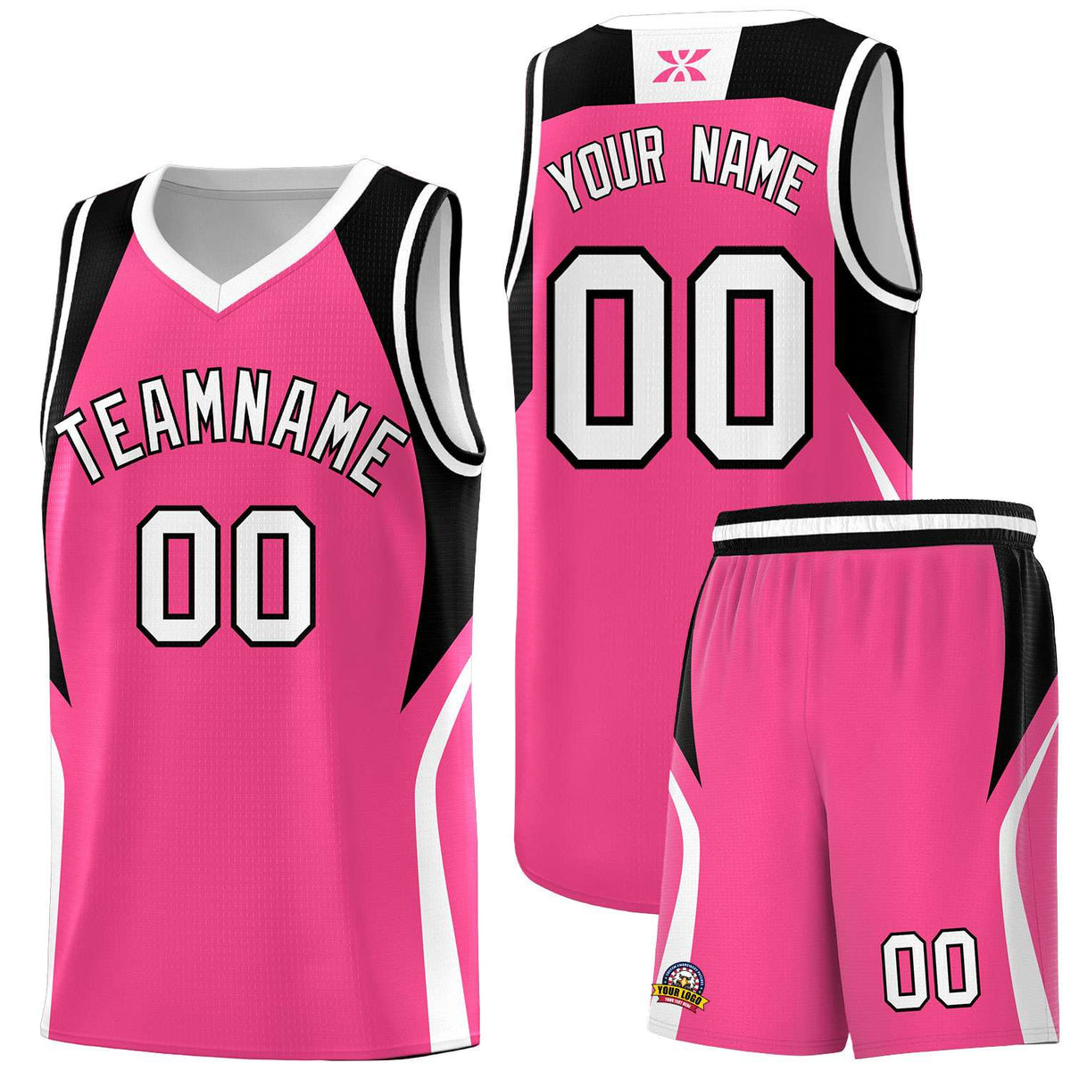 Custom Pink Black and White Color Block Sports Uniform Basketball Jersey