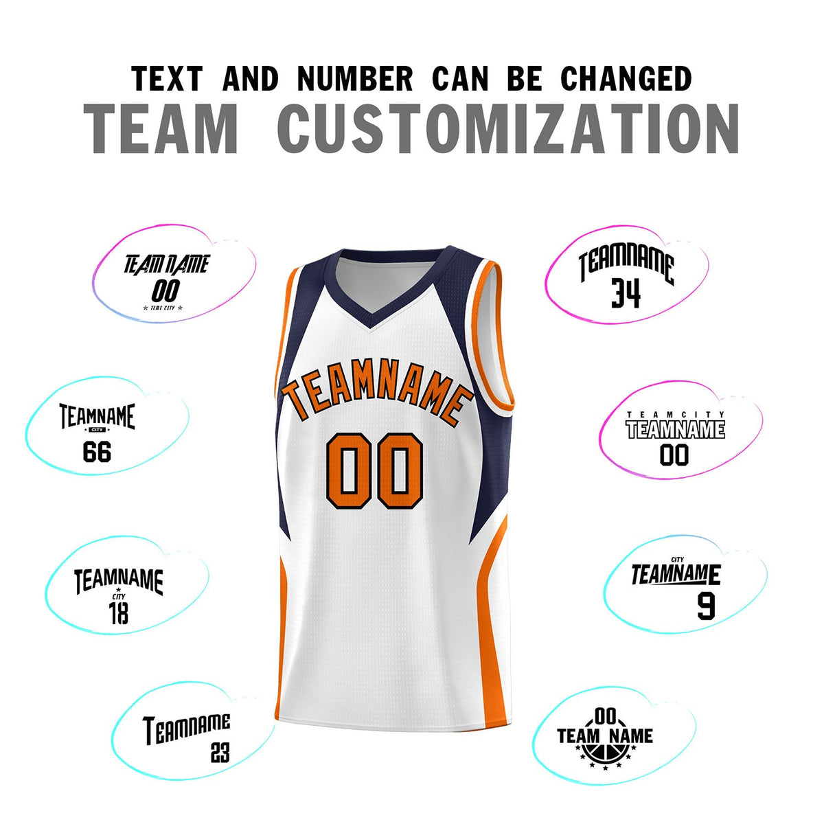Custom White Navy and Orange Color Block Sports Uniform Basketball Jersey