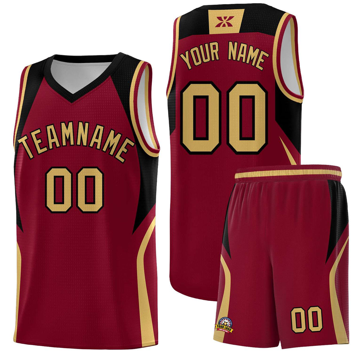 Custom Crimson Old Gold and Black Color Block Sports Uniform Basketball Jersey