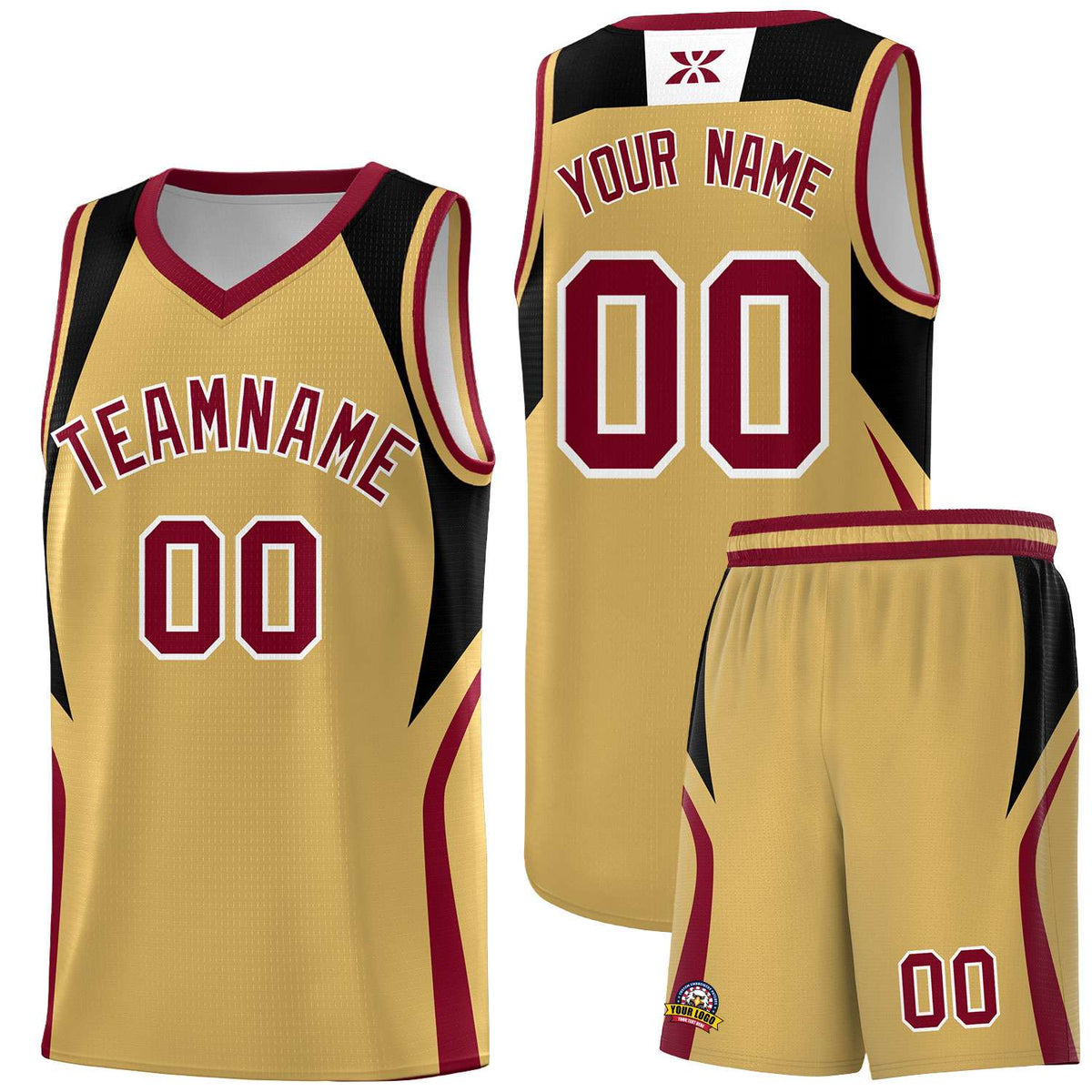 Custom Old Gold Black and Crimson Color Block Sports Uniform Basketball Jersey