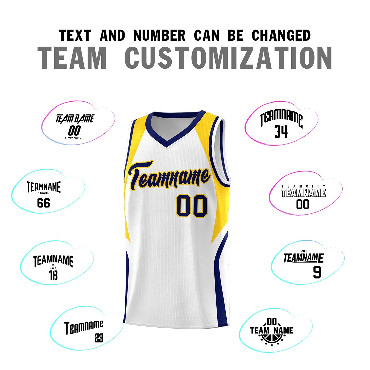 Custom White Navy and Gold Color Block Sports Uniform Basketball Jersey