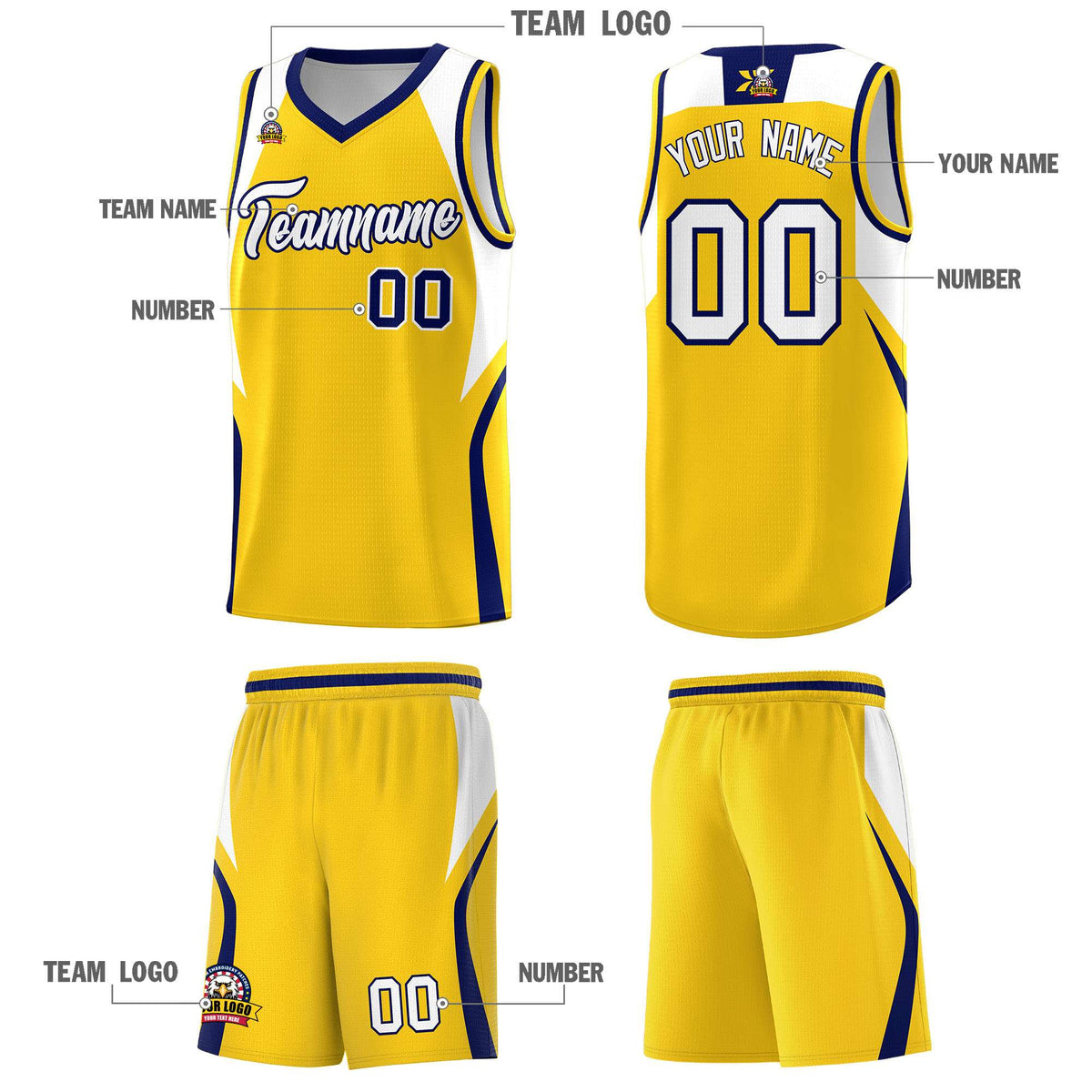 Custom Gold White and Navy Color Block Sports Uniform Basketball Jersey