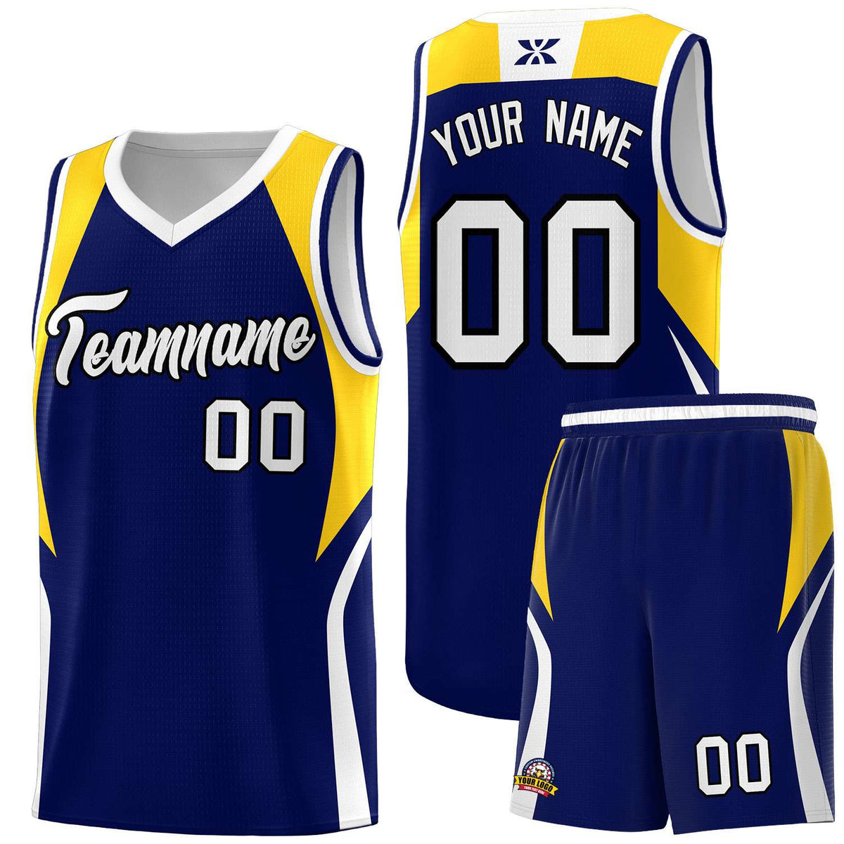 Custom Navy Gold and White Color Block Sports Uniform Basketball Jersey