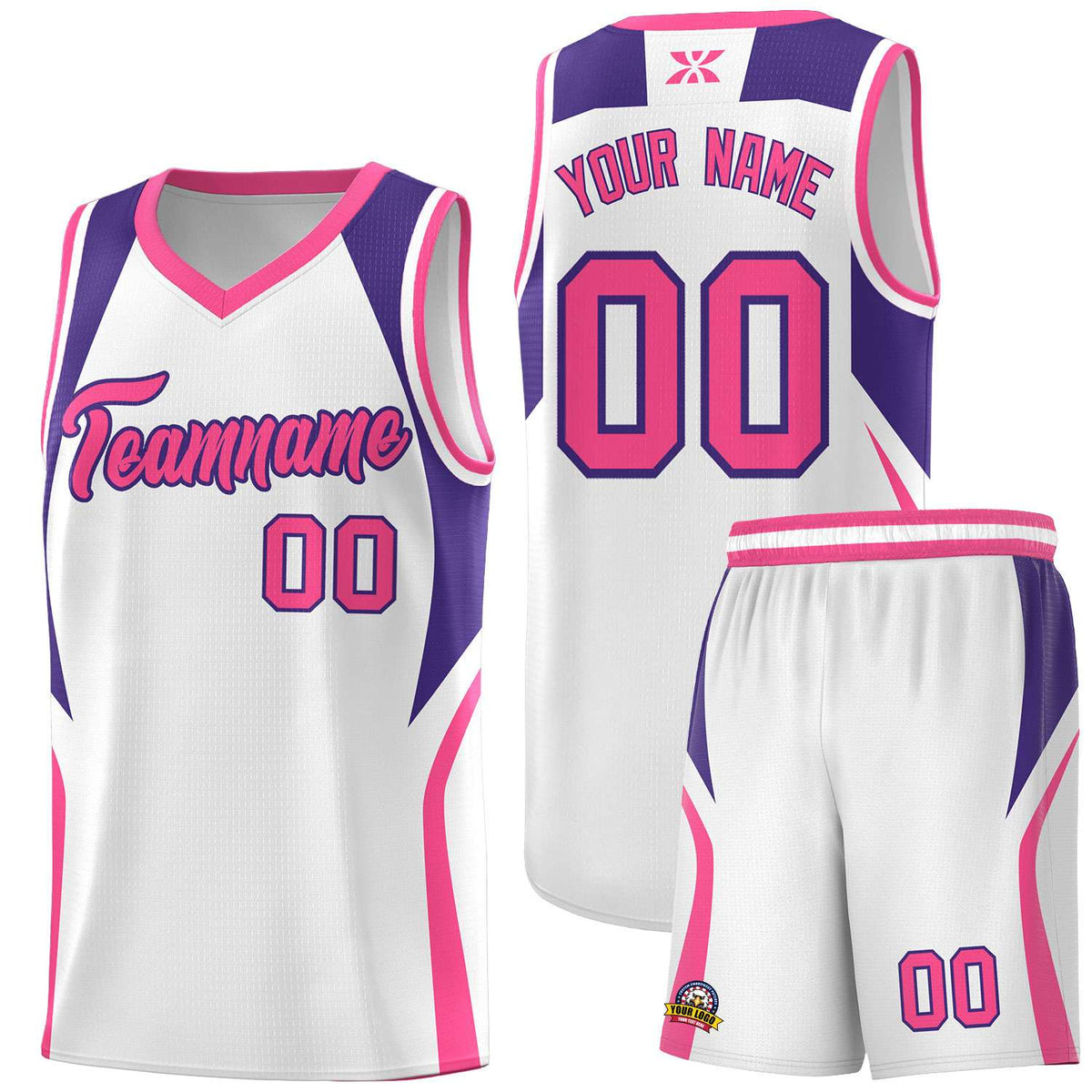 Custom White Purple and Pink Color Block Sports Uniform Basketball Jersey