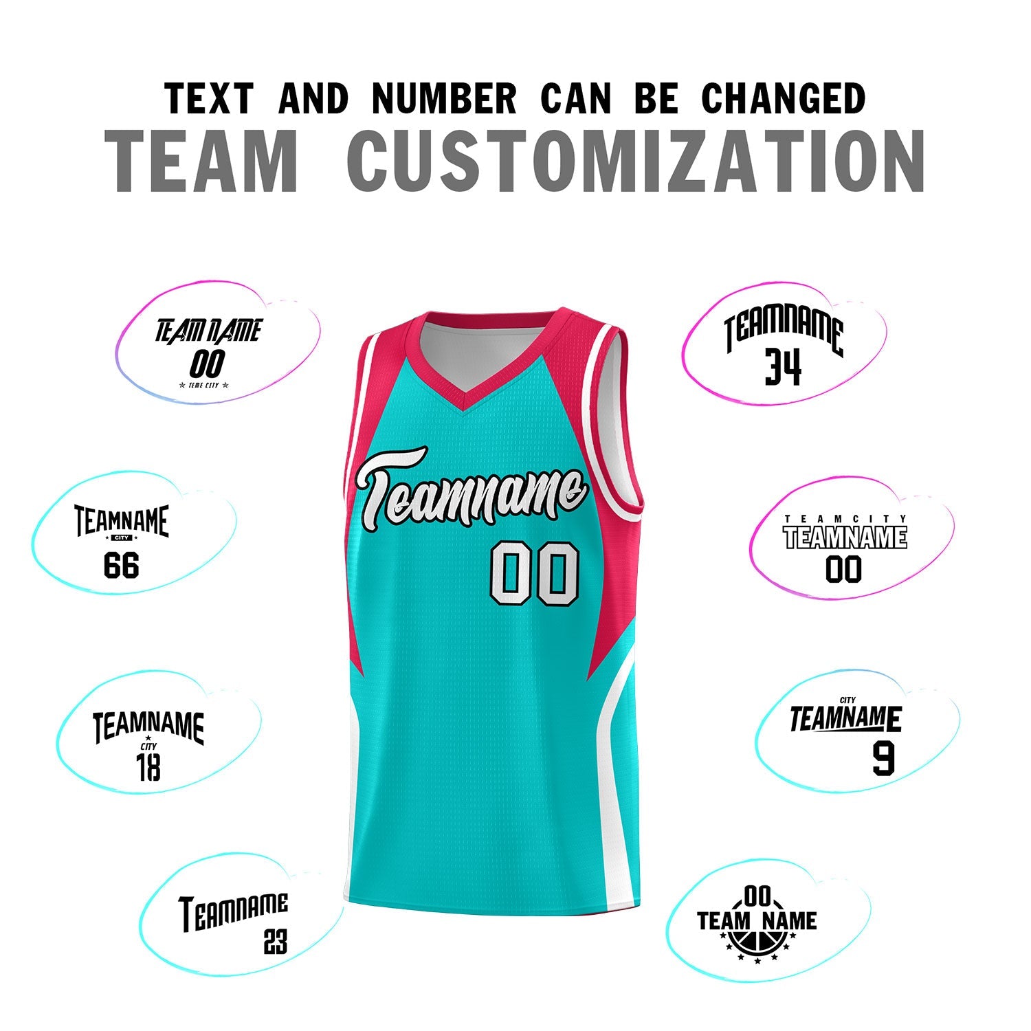 Custom Aqua Red and White Color Block Sports Uniform Basketball Jersey