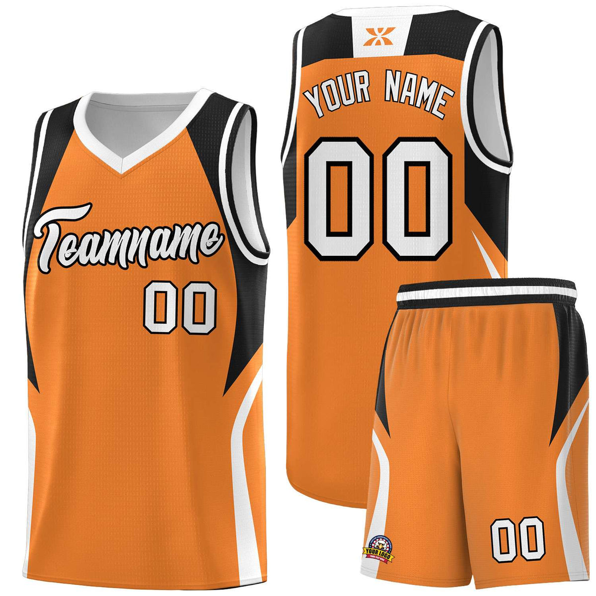 Custom Gold Orange Black and White Color Block Sports Uniform Basketball Jersey