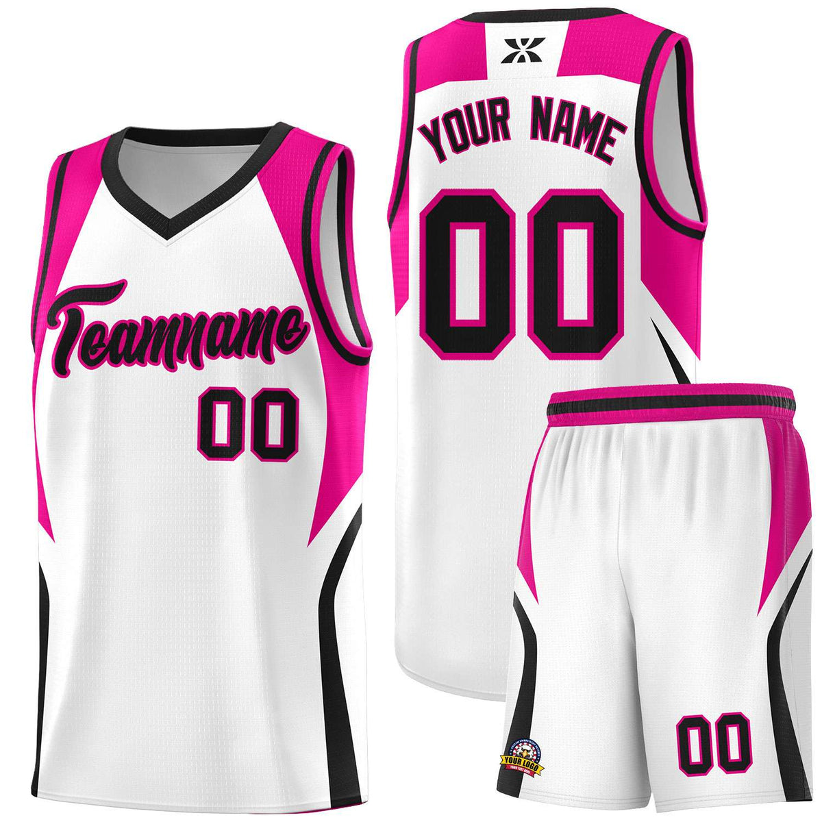 Custom White Pink and Black Color Block Sports Uniform Basketball Jersey