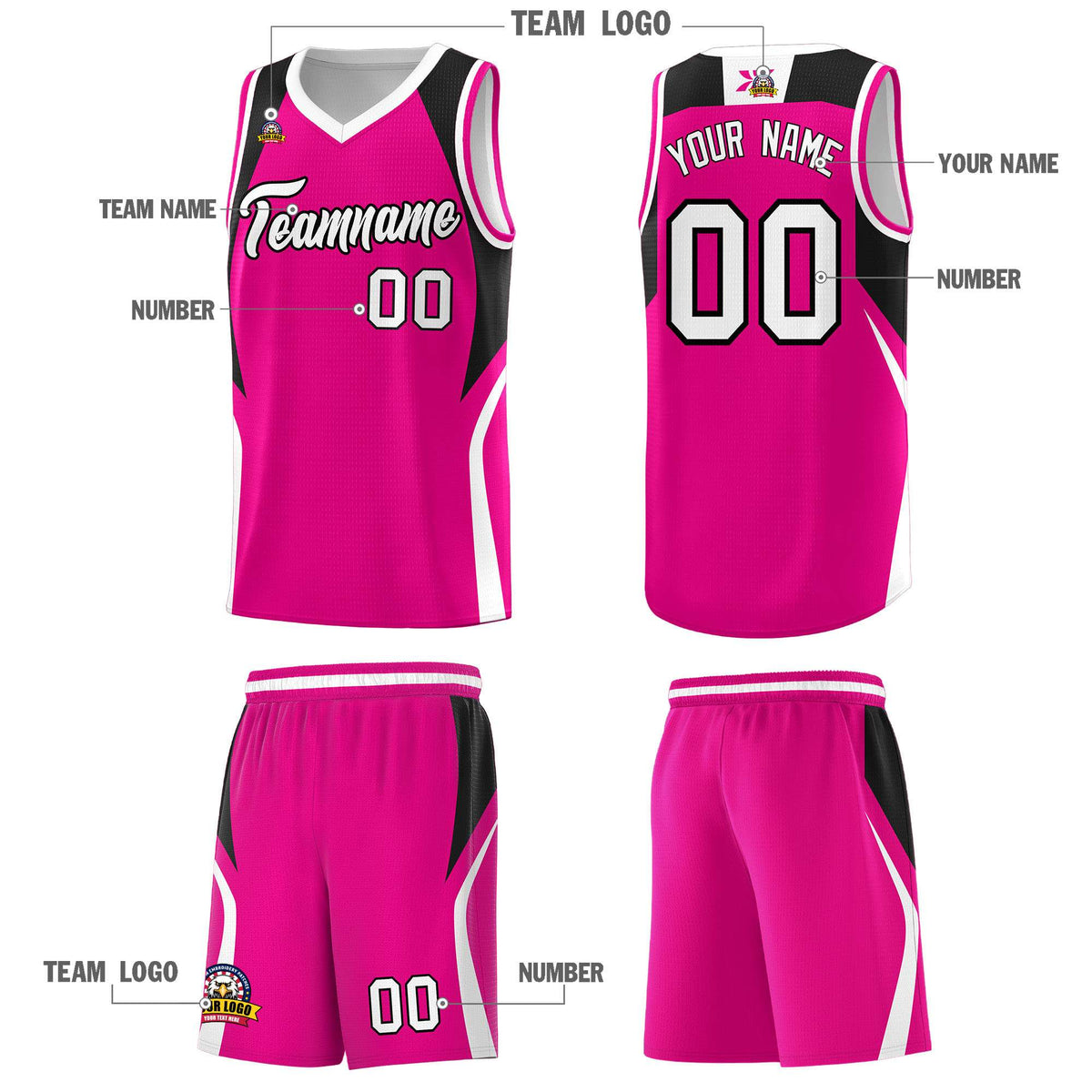 Custom Pink Black and White Color Block Sports Uniform Basketball Jersey