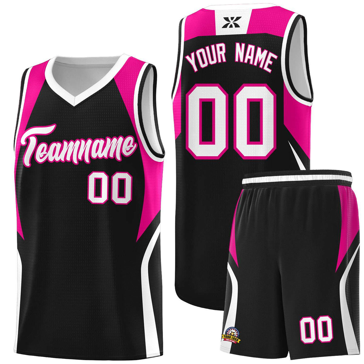 Custom Black Pink and White Color Block Sports Uniform Basketball Jersey