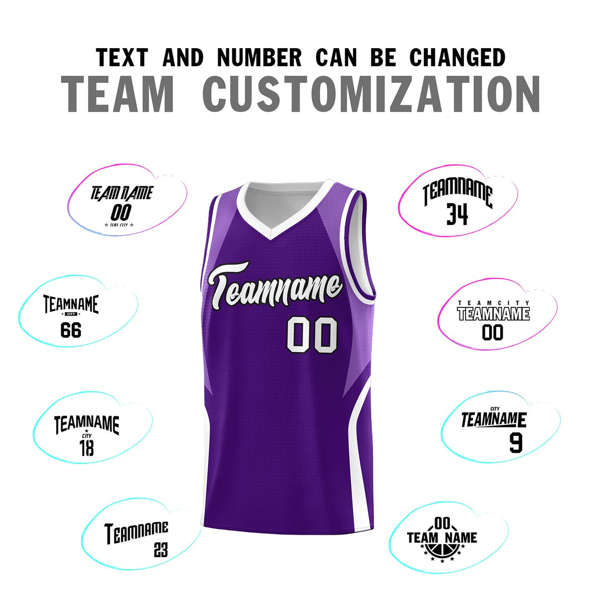 Custom Purple Light Purple and White Color Block Sports Uniform Basketball Jersey