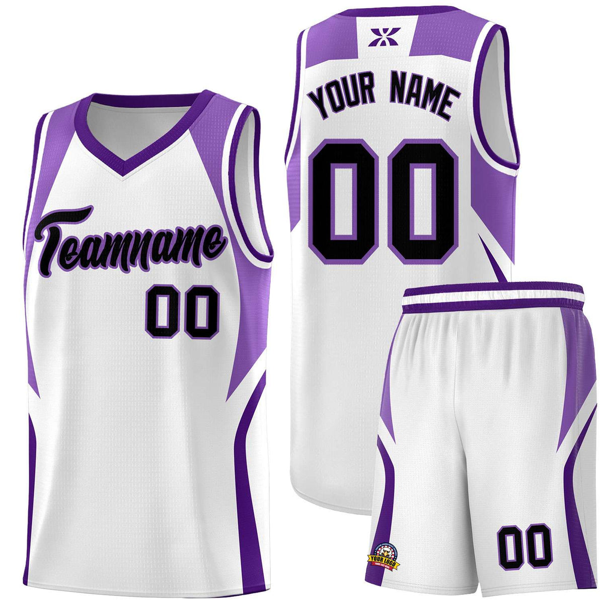 Custom White Light Purple and Purple Color Block Sports Uniform Basketball Jersey