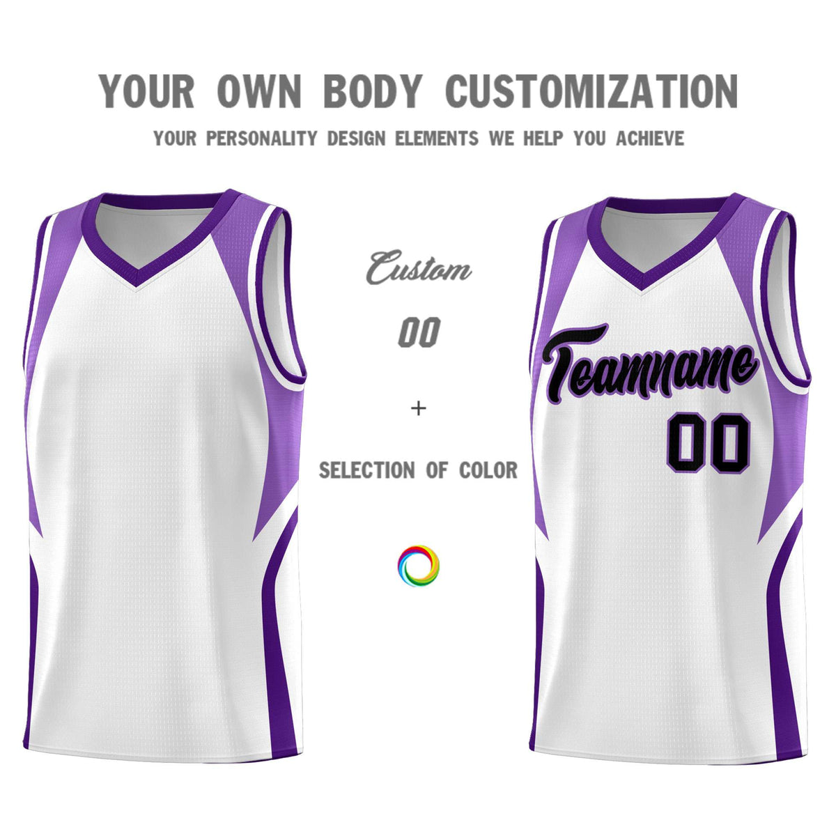 Custom White Light Purple and Purple Color Block Sports Uniform Basketball Jersey