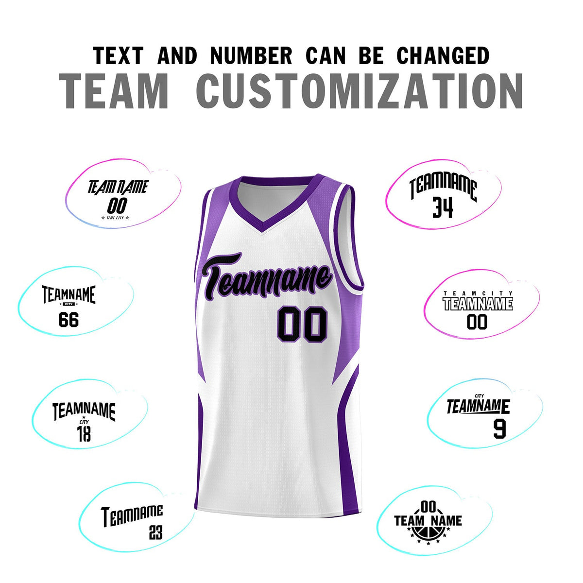 Custom White Light Purple and Purple Color Block Sports Uniform Basketball Jersey