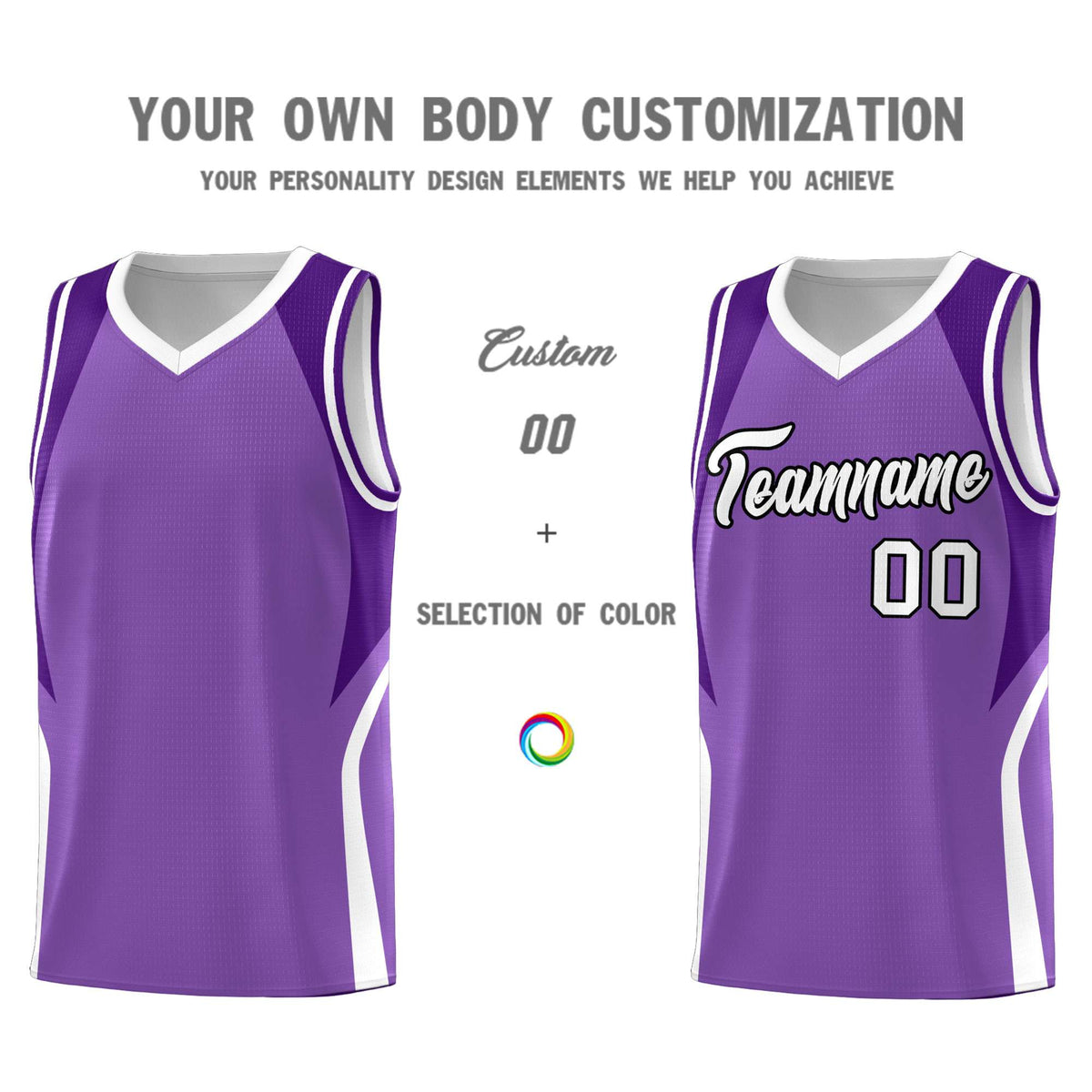 Custom Light Purple Purple and White Color Block Sports Uniform Basketball Jersey