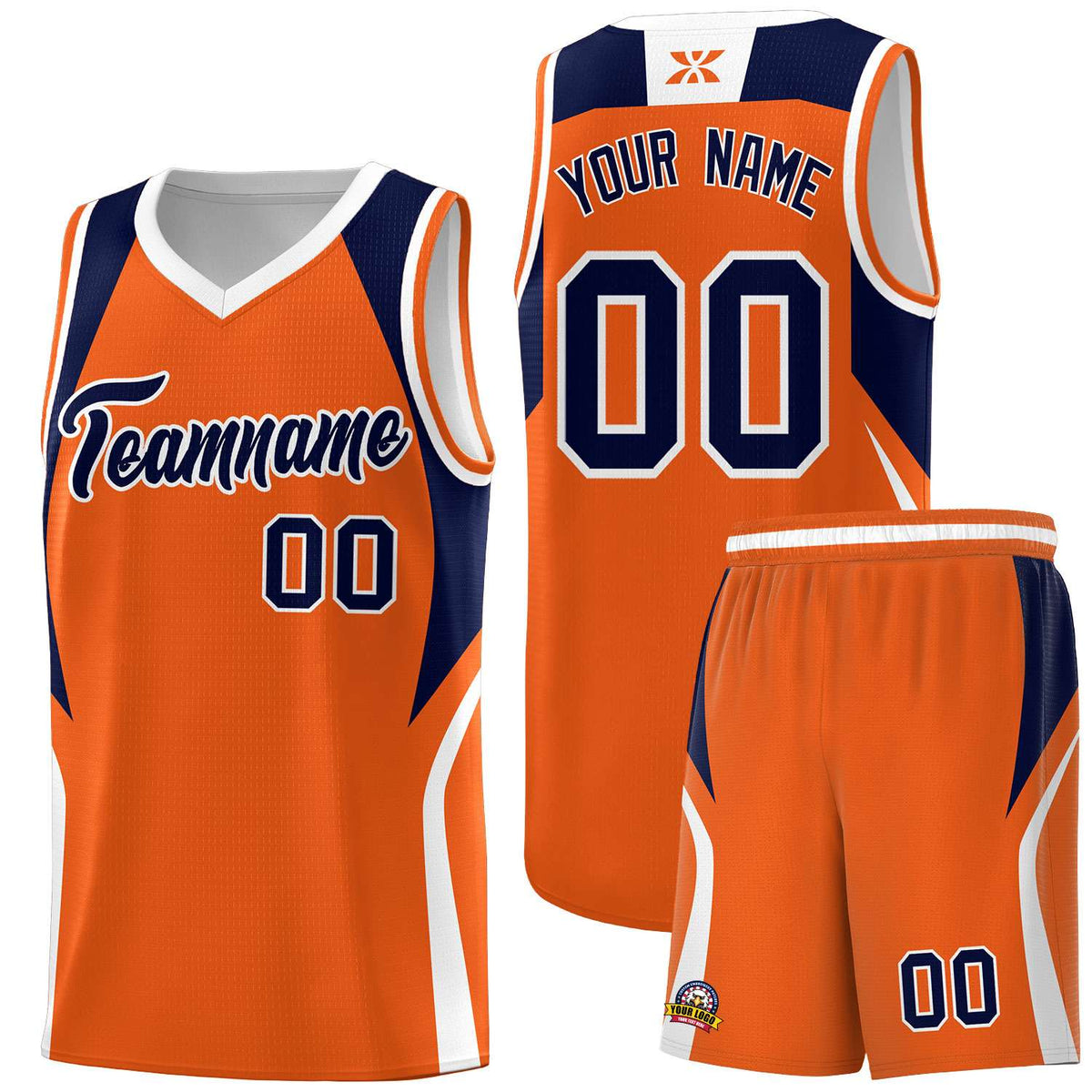 Custom Orange Navy and White Color Block Sports Uniform Basketball Jersey