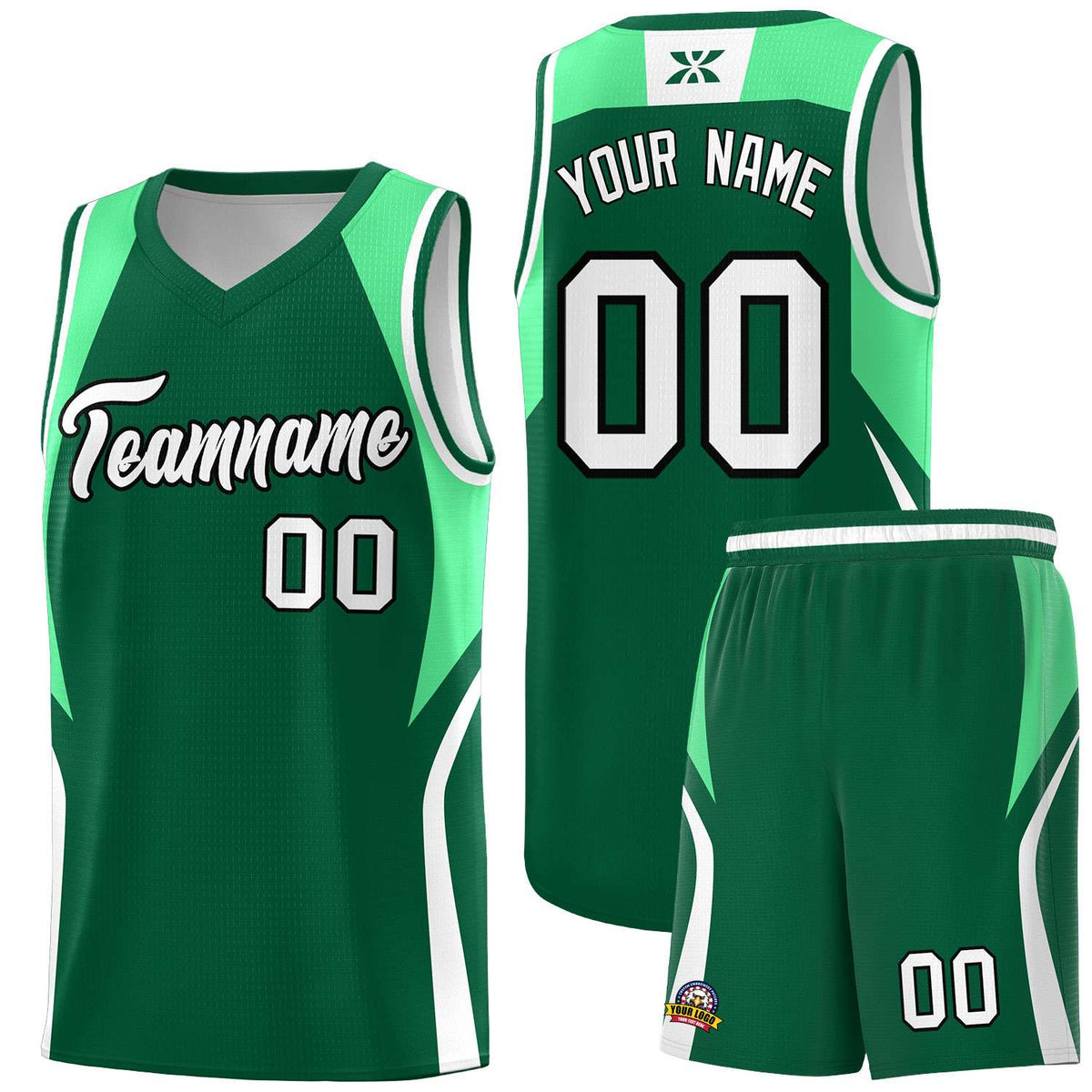 Custom Kelly Green Green and White Color Block Sports Uniform Basketball Jersey