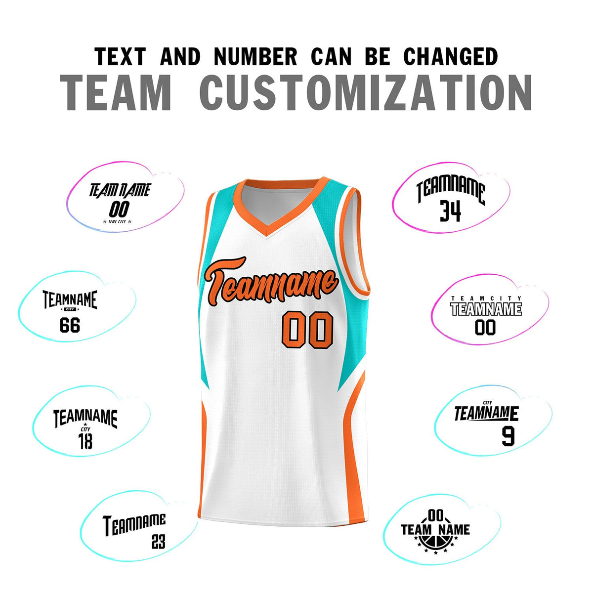 Custom White Aqua and Orange Color Block Sports Uniform Basketball Jersey
