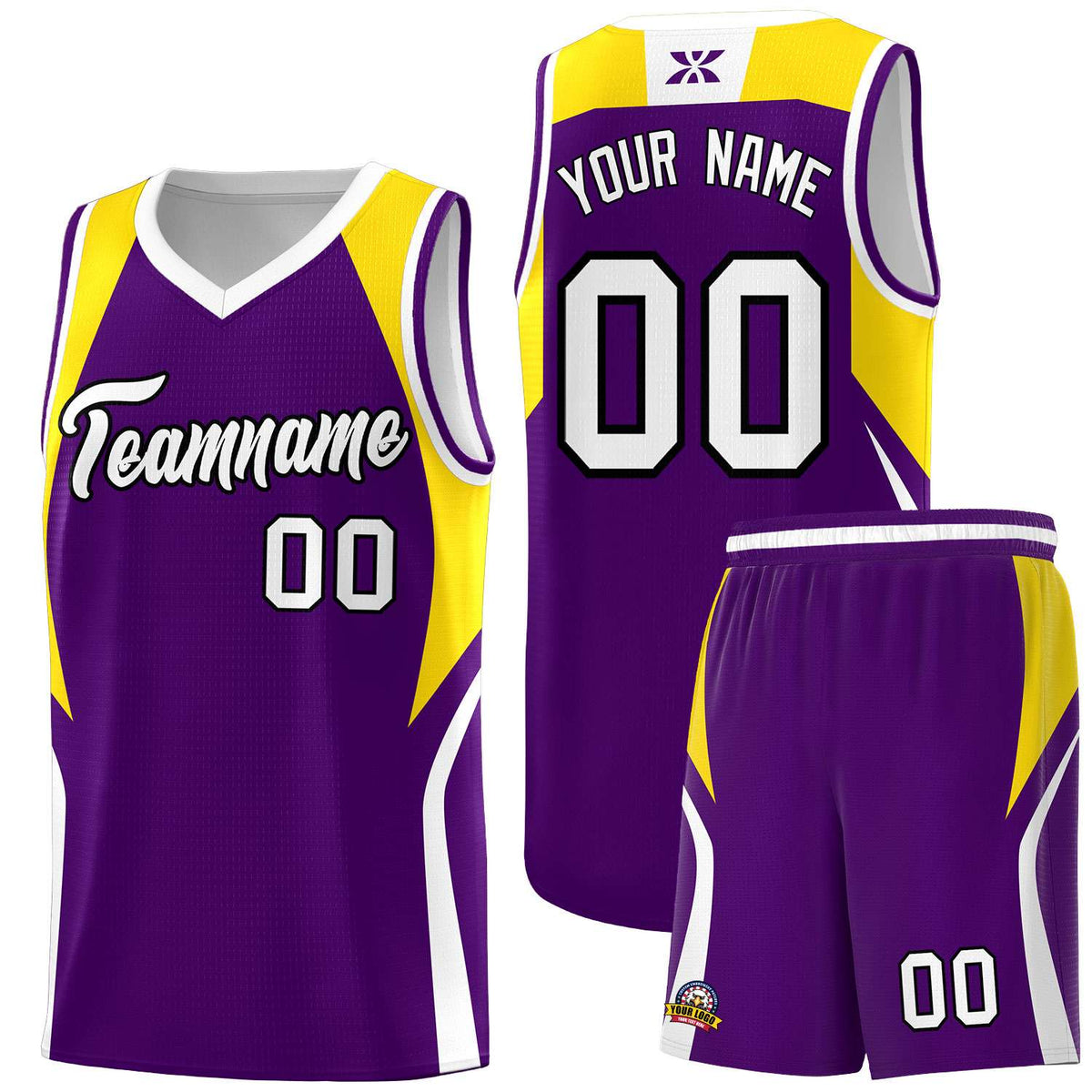 Custom Purple Gold and White Color Block Sports Uniform Basketball Jersey