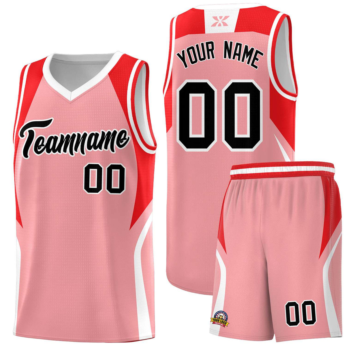 Custom Light Pink Red and White Color Block Sports Uniform Basketball Jersey