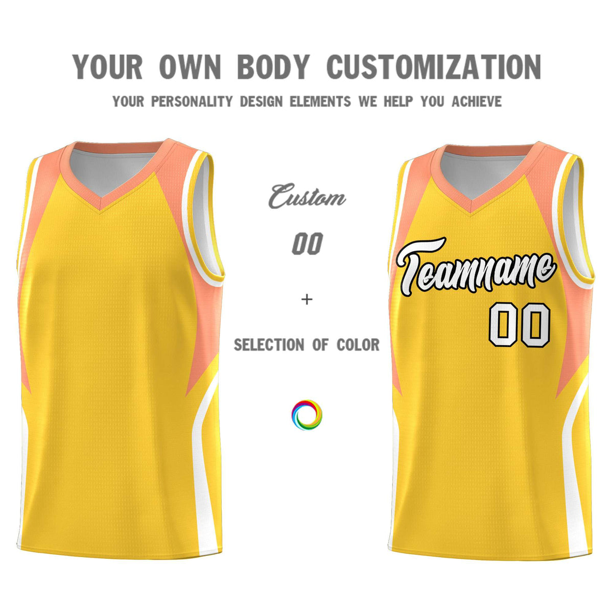 Custom Gold Orange and White Color Block Sports Uniform Basketball Jersey