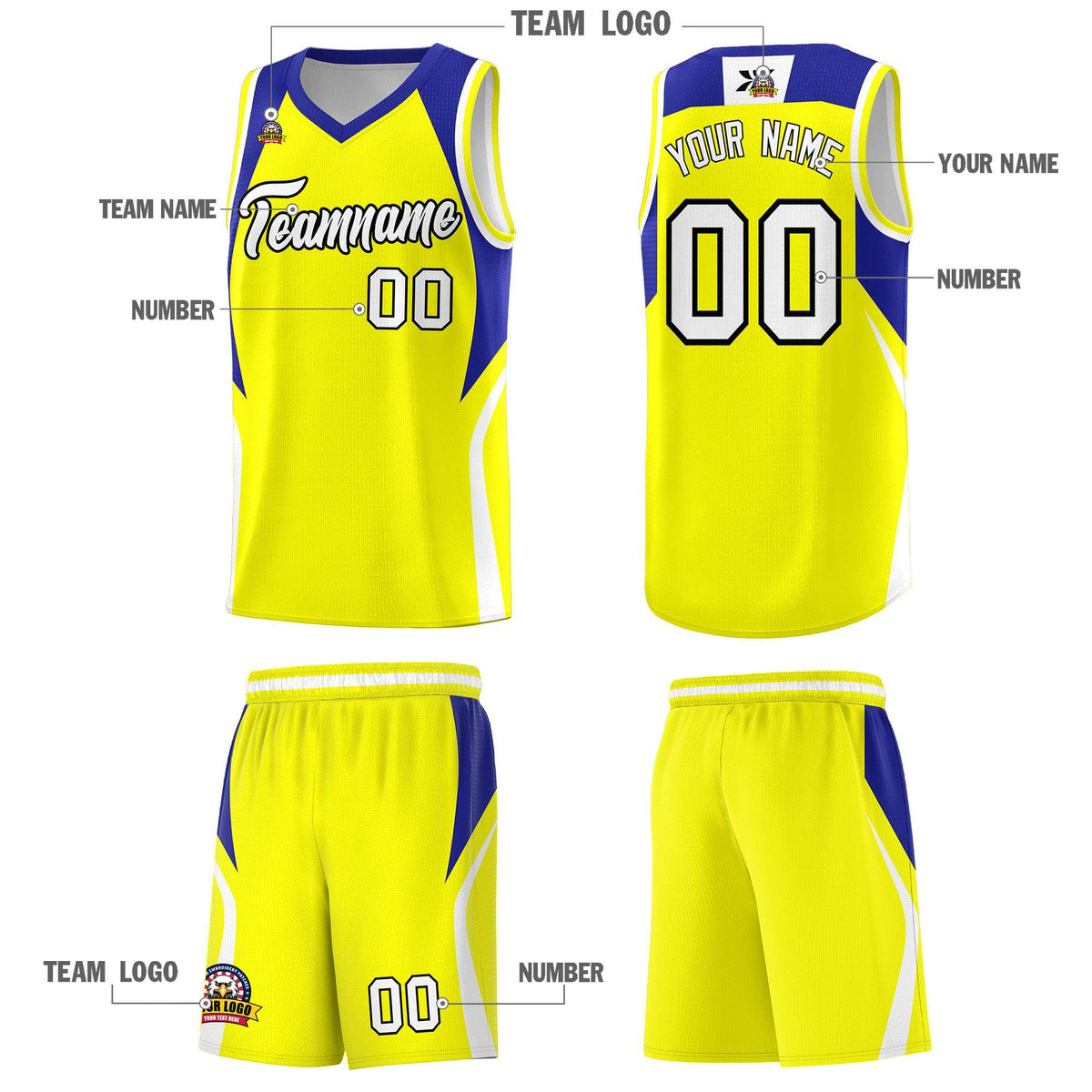 Custom Gold Royal and White Color Block Sports Uniform Basketball Jersey