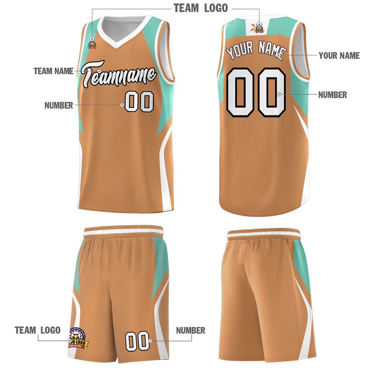 Custom Buckskin Brown Blue and White Color Block Sports Uniform Basketball Jersey