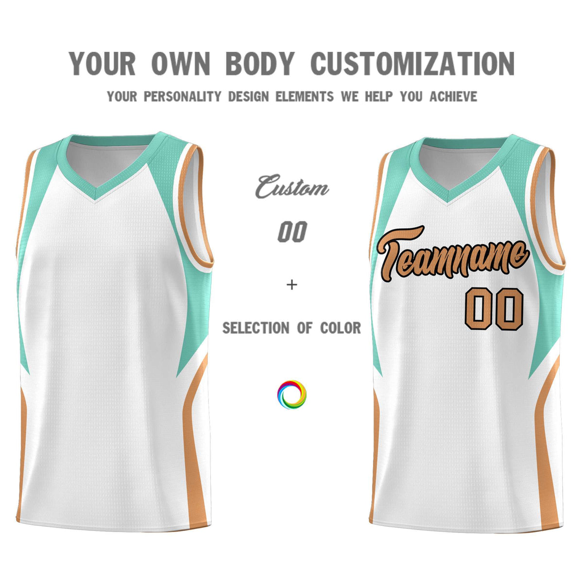 Custom White Blue and Buckskin Brown Color Block Sports Uniform Basketball Jersey