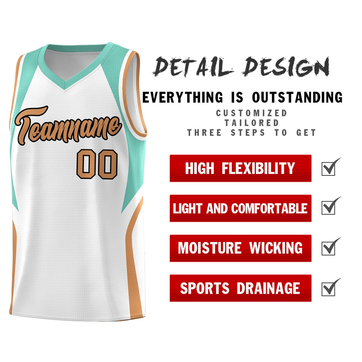Custom White Blue and Buckskin Brown Color Block Sports Uniform Basketball Jersey