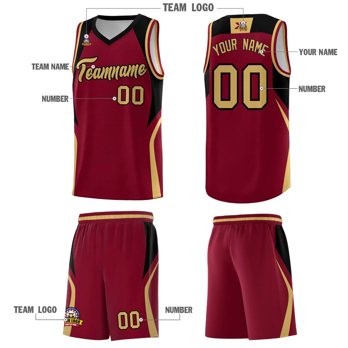 Custom Crimson Old Gold and Black Color Block Sports Uniform Basketball Jersey