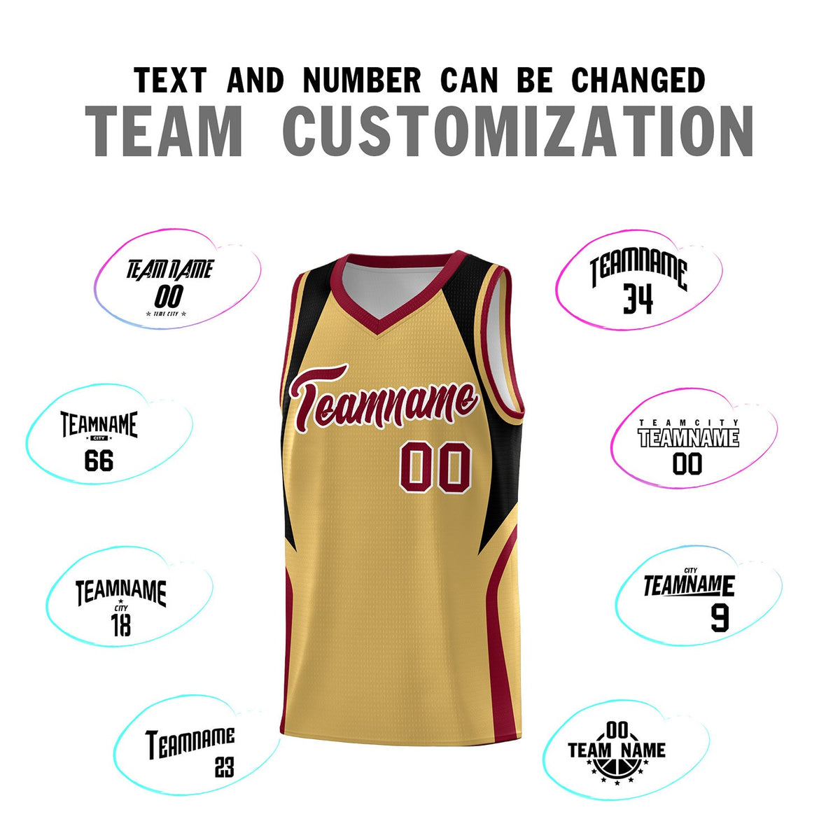 Custom Old Gold Black and Crimson Color Block Sports Uniform Basketball Jersey