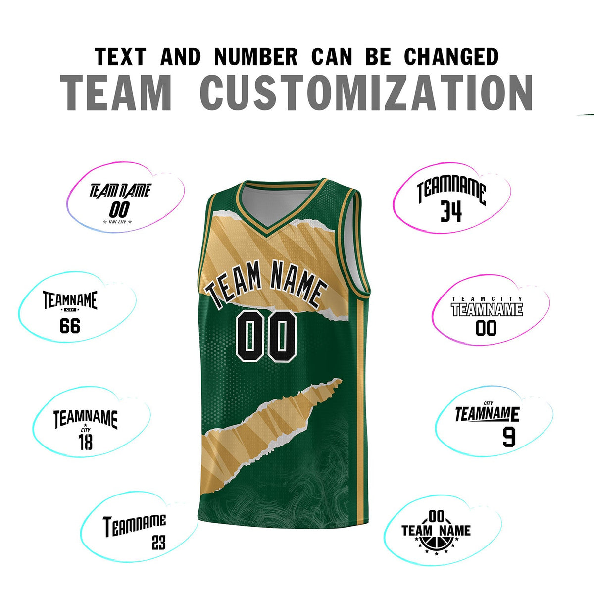 Custom Hunter Green Old Gold-Old Gold Tear Graffiti Pattern Sports Uniform Basketball Jersey