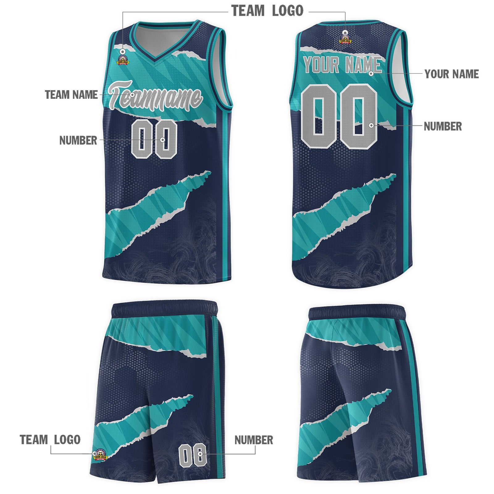 Custom Midnight Blue Aqua-Aqua Tear Graffiti Pattern Sports Uniform Basketball Jersey