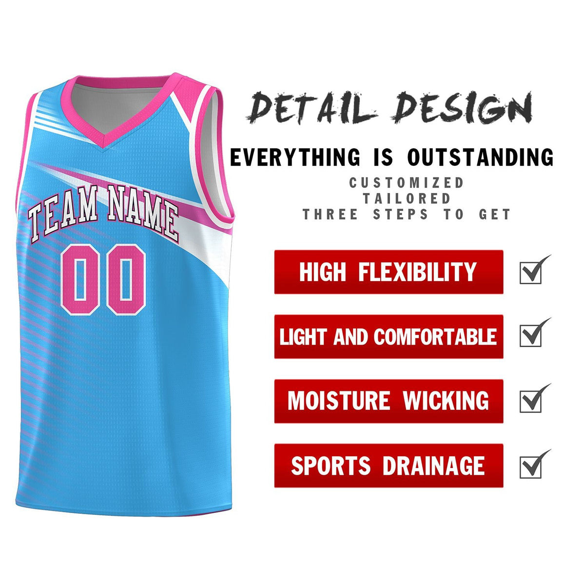 Custom Powder Blue White-Navy Chest Color Block Sports Uniform Basketball Jersey
