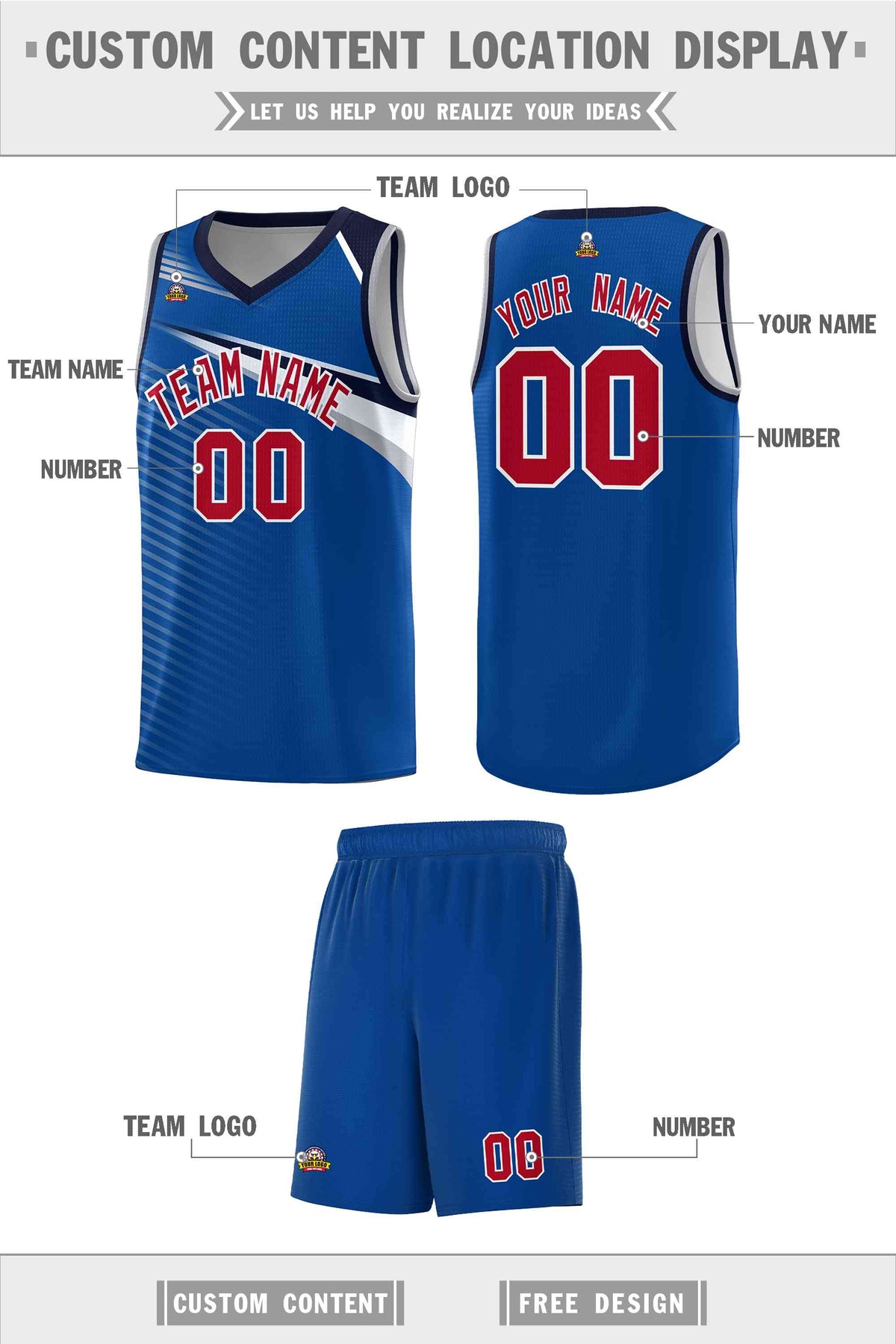 Custom Royal White Chest Color Block Sports Uniform Basketball Jersey